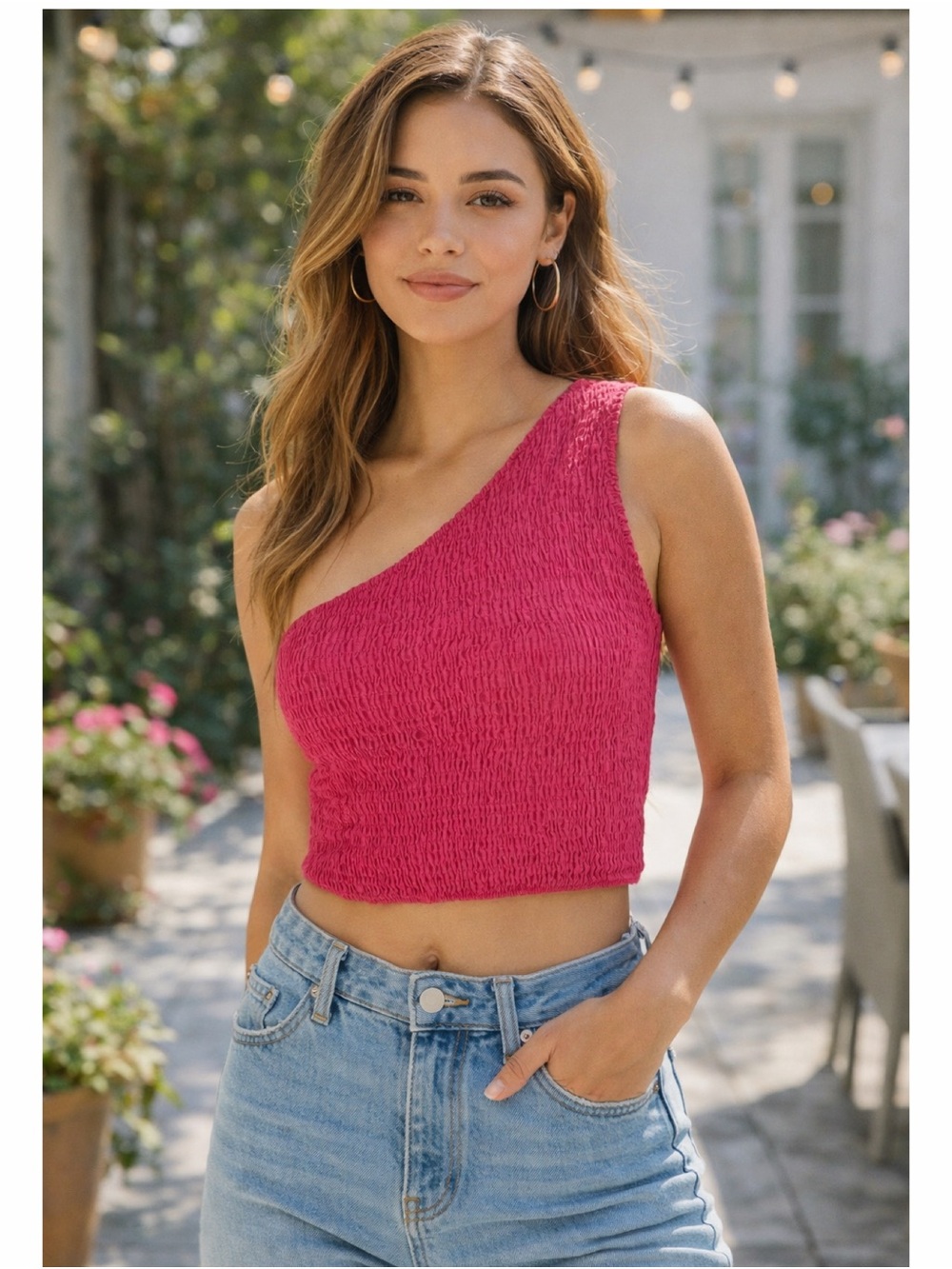 NWT One Shoulder Smocked Crop Top SIZE‎ L